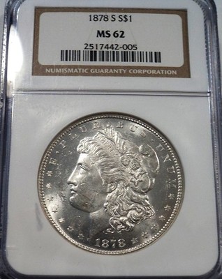 1878-S NGC MS-62 Brilliant WHITE Morgan Silver Dollar