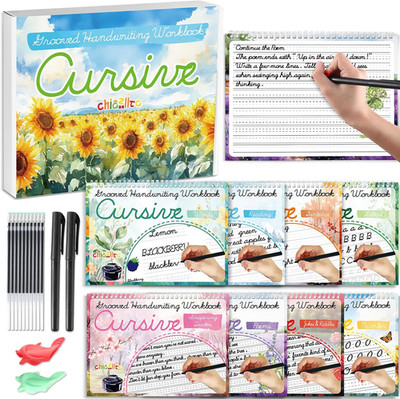 8 Pack Grooved Cursive Handwriting Workbook with Disappearing Ink