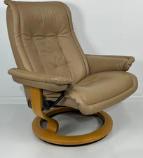 Ekornes Stressless Large ROYAL "Sand" Paloma Leather Swivel Recliner Chair