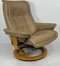 Ekornes Stressless Large ROYAL "Sand" Paloma Leather Swivel Recliner Chair