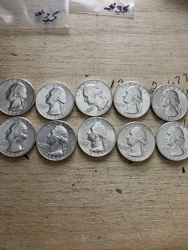 1964 90% Silver Quarter Coin Set of 10 All 1964 Proof Like Uncirculated.   #35