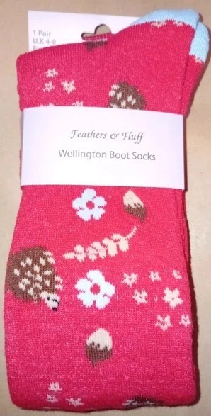 Autumn Hedgehog Pattern Wellington Boots Socks Size 4-8 Brand New - Image 1 of 2