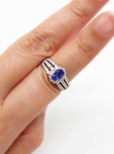 NYJEWEL Tanzanite & Diamond White Gold cocktail Ring - Picture 7 of 7