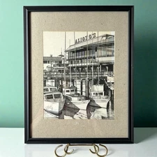 Vintage 80’s Martin Tang Framed San Francisco Alioto’s Fisherman’s Wharf Signed