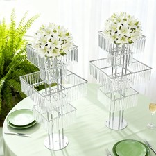 2pcs Flower Stands Silver 5-Tier Flower Vase Stand Wedding Flower Stand Tabletop