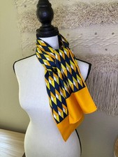 Vintage Blue, Yellow  White Geometric Scarf, Excellent Condition