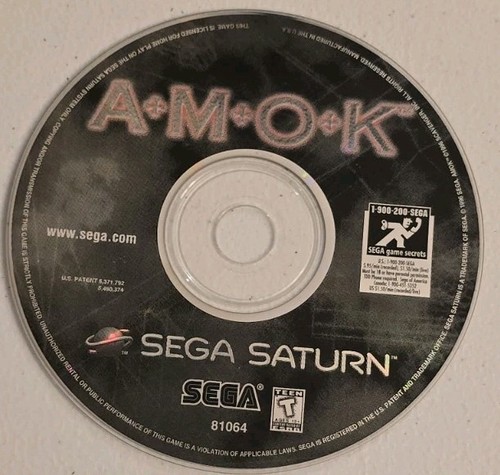 Amok Sega Saturn 1997 TESTED Disc Only