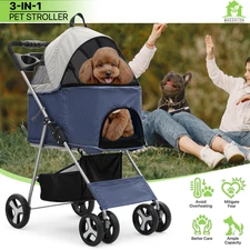 Dog Stroller Oxford Detachable Basket Carrier Portable Foldable Pet Travel Cart
