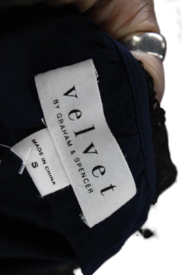 Velvet by Graham & Spencer Womens Sleeveless V Neck Lace Trim Blouse Blue Size S - Image 4 of 4