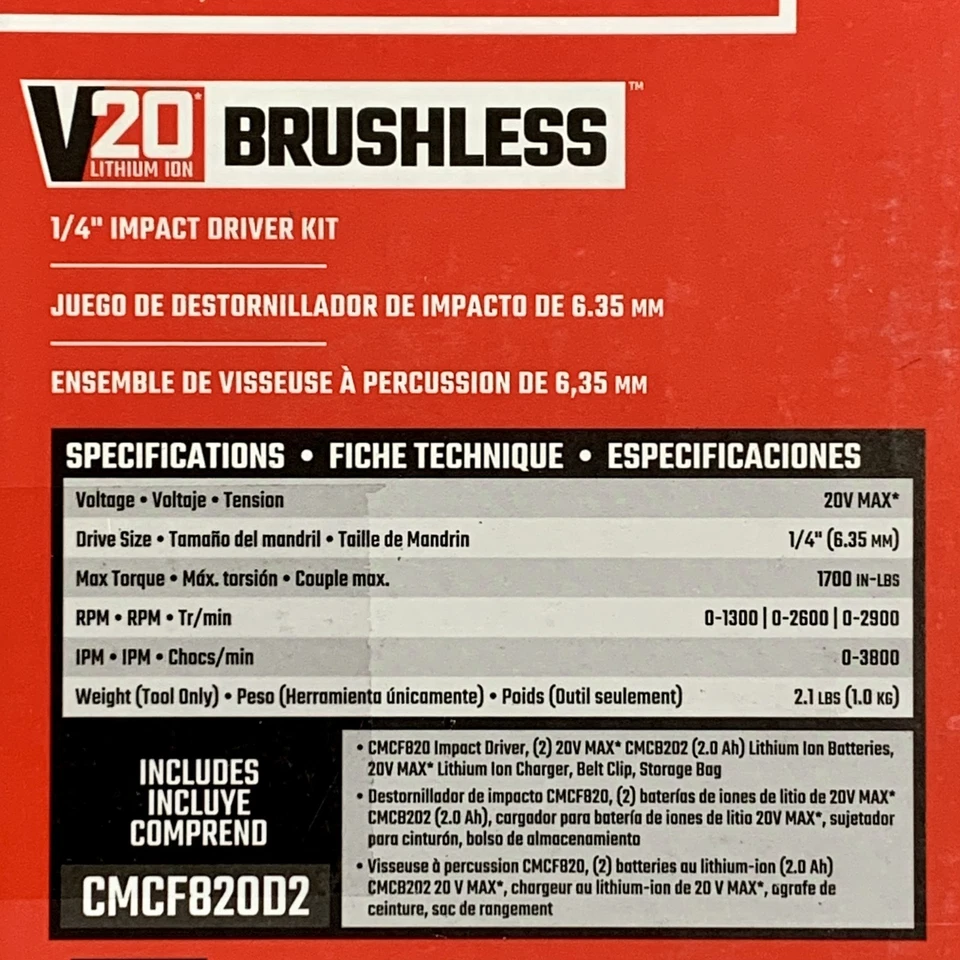 CRAFTSMAN CMCF820D2 V20 20V Max Variable Speed Brushless Cordless Impact Driver - Image 3 of 4