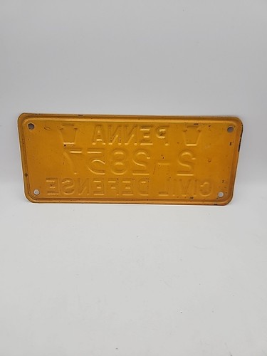 Vintage Pennsylvania Civil Defense License Plate Tag 2-2857 Yellow Blue Keystone - Picture 5 of 6