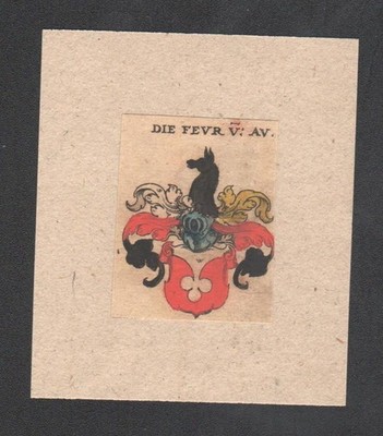 17.Jh. die Feur von Au Wappen coat of arms heraldry Heraldik Kupferstich