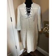 Cloth & Stone Light Blue Linen Blend Lace Up Tunic Dress Womens Small 3/4 Sleeve