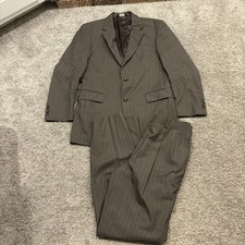 Jos A Bank Signature Suit Mens 40L Gray 2 Button Striped Wool Blazer Pant 33x34