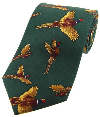 David Van Hagen Mens Flying Pheasants Country Silk Tie - Country Green