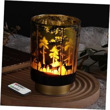 Battery Operated Table Lamp with Remote Deer Cordless Glass Lamp Medium Forest