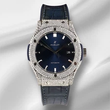 Hublot Classic Fusion 42mm 9ct Diamonds Blue Dial Mens Watch 542.NX.7170.LR