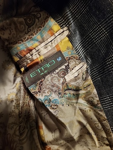 ETRO Milano Men's Gray Gingham Velvet 2 Button Silk Lining Size IT 50 US 40 - Picture 9 of 14