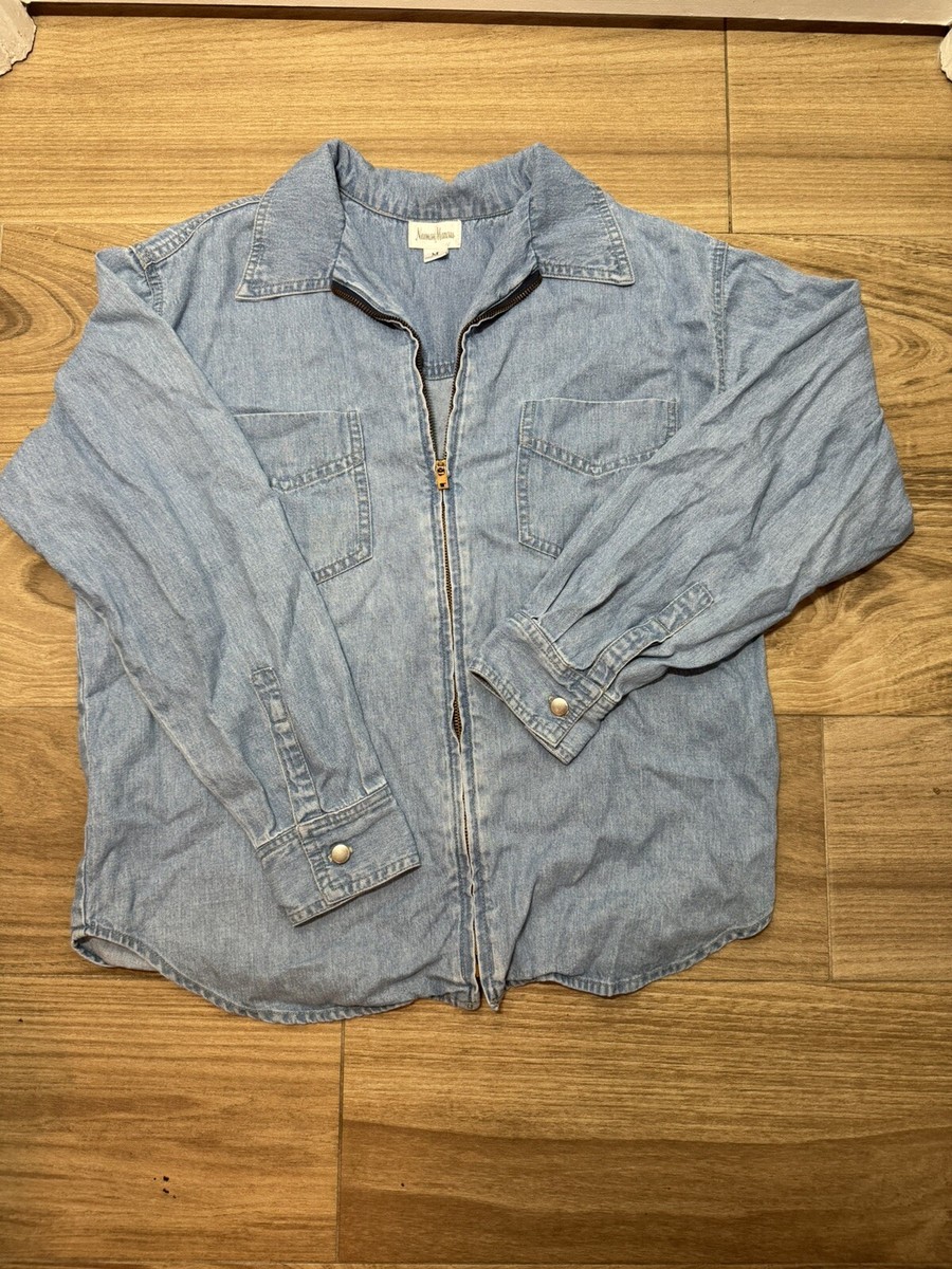 Vintage Neiman Marcus Denim Long Sleeve Shirt Size Medium YKK