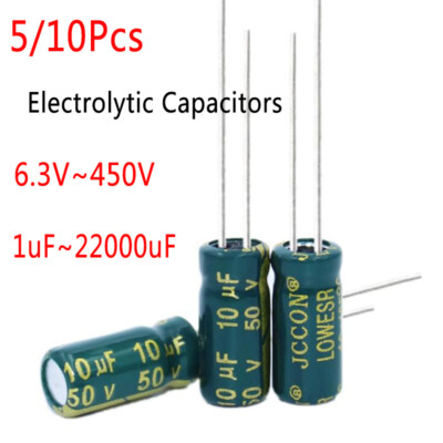 6.3V~450V 1uF~22000uF High Frequency Low ESR Radial Electrolytic Capacitor 105 