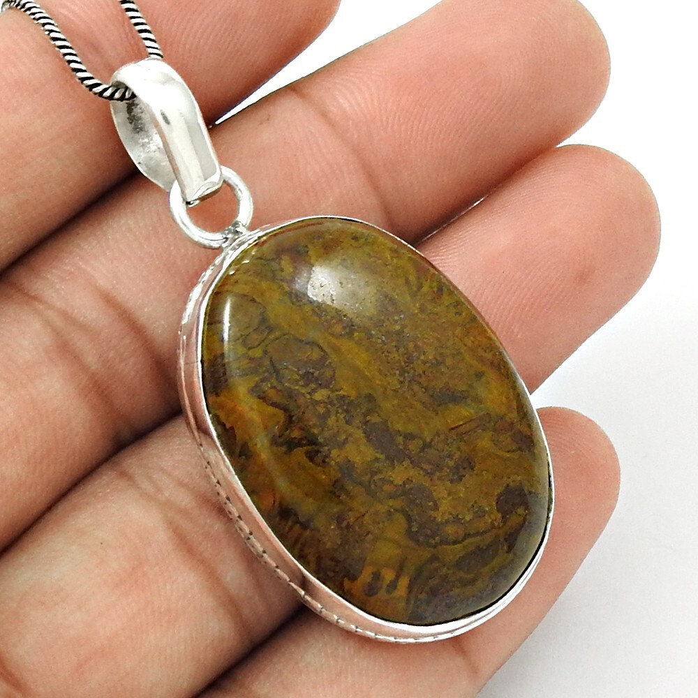 Regalo de Navidad Seta Riolita Grueso Hippie Colgante 925 Plata de Ley I11