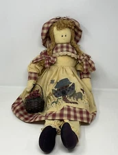 Vintage Primitive Folk Art Rag Doll & Basket Bouquet Enterprises Noahs Ark Dress