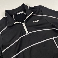 Fila Sport 1/4 Zip Sweatshirt Women  s M Black Front Pockets Thumb Holes Poly