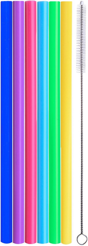 Reusable Silicone Straws, Extra Long for Half Gallon Mugs, Set of 6 with Brush