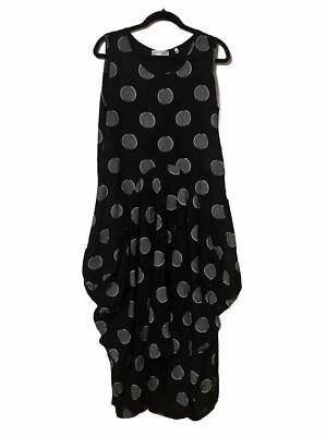 luca midi dress Patrizia Luca Polka Dot Midi Dress Black Lagenlook Artsy Ruched Women's Sz  XL