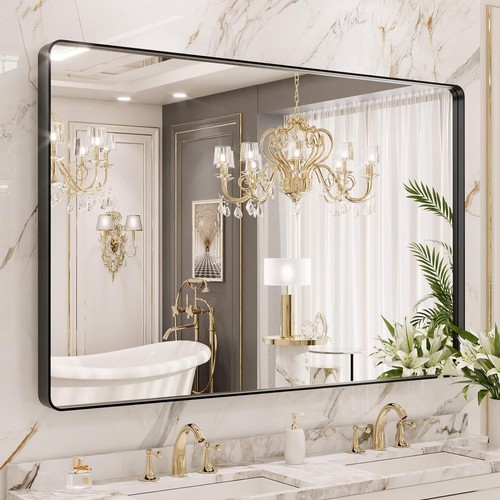 Large Rounded Rectangular Bathroom Mirror - Anti-Rust Tempered Glass Elegance - Picture 3 of 8