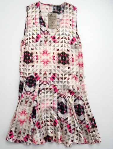 Thurley Dress Size 10 Drop Waist Pleated Pink Geometric Silk Print Wedding/Party - Picture 9 of 14