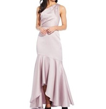 NWT Adrianna Papell Mikado Long Gown Silver Mauve Dress Size 8
