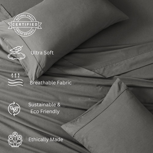 Organic Cotton California King Sheet Set with Deep Pockets - Luxurious Charcoal - Picture 6 of 11