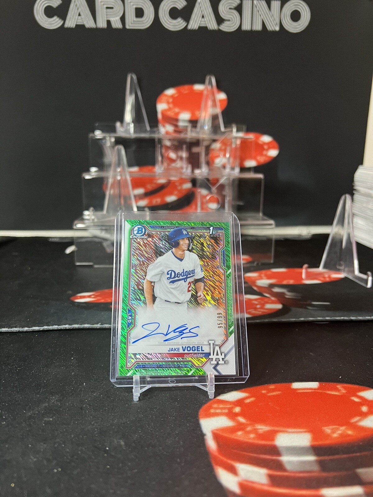 2021 BOWMAN CHROME 1ST CPA-JV JAKE VOGEL RC AUTO GREEN SHIMMER SP /99 RC ROOKIE