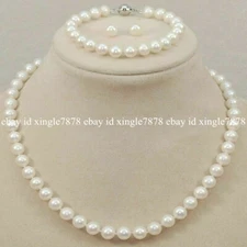 Genuine Natural Freshwater Cultured Pearl Necklace Bracelet Earring Set 20"
