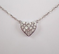 10K White Gold Diamond Heart Pendant Necklace Petite Cluster Choker Chain Charm