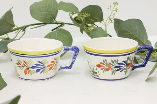 Pair of French Vintage Hand Painted Quimper Coffee Mugs #51387 - Picture 2 of 9