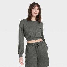 Women's Cropped Lounge Sweatshirt - Colsie Dark Gray XS