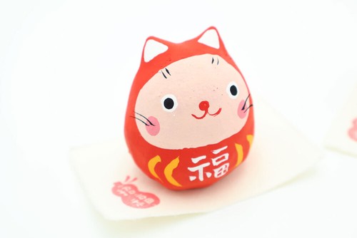 craftsman house Crafts/folk crafts and others Red Daruma cat set of 3 - Picture 3 of 5