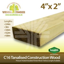 C16 Pressure Treated Structural Timber 4x2 100x47 Various Sizes 2.4m - 4.8m