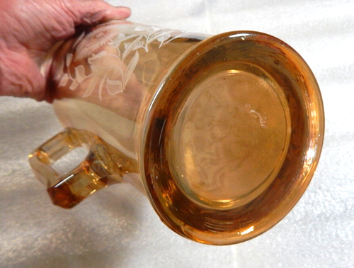 Jeannette Marigold Carnival Glass Pitcher White Flowers Iridescent Cosmos 48 Oz - Picture 7 of 8