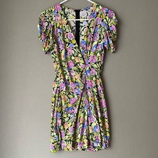 Vintage Homemade sz 4 pink floral mini faux wrap dress