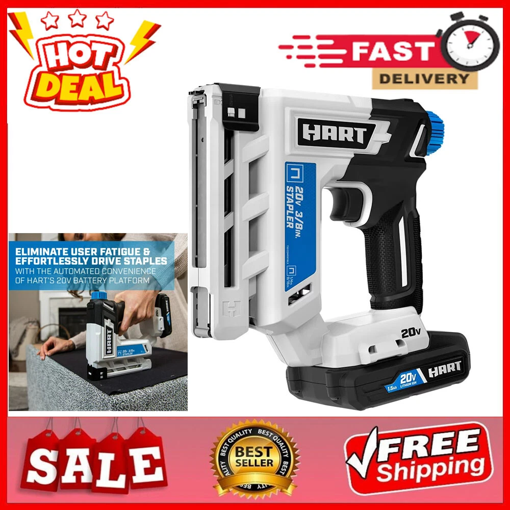 HART 20 Volt 3 8 Inch Crown Staple Gun Kit 1 1.5Ah Lithium Ion