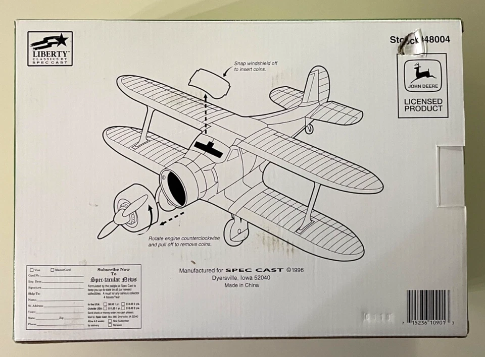 John Deere Beech D17 Staggerwing Bank Diecast Metal Limited Edition # 48004 NIB! - Image 2 of 4