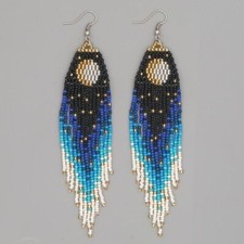 Tribal Earrings Native Large Boho American Seed Beads Handmade Earring