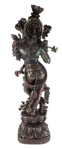 Large 30" Hindu Supreme God Krishna Playing Flute Statue Antique Bronze Finish - Picture 6 of 7