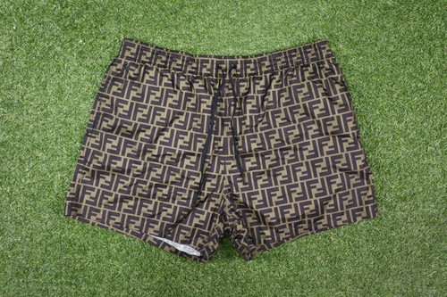 Fendi FF Motif Swim Shorts Brown Fabric Size 54 US 2XL