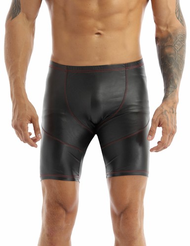 Men's PU Leather Shorts Bodybuilding Pouch Short Pants Biker Shorts AU - Picture 2 of 8