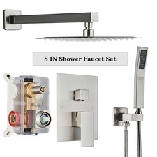 Brushed Nickel Shower Faucet Set Mixer Valve System Rain Shower Head Combo Kit