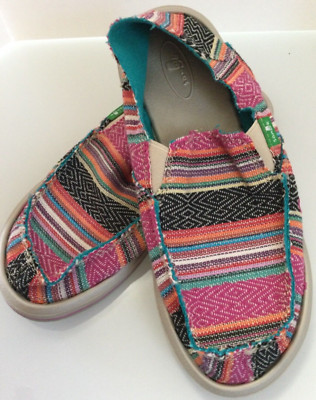SANUK Slip On Flat Shoes Size Youth 4 or Women's 6 Multicolor Boho Stripes EUC